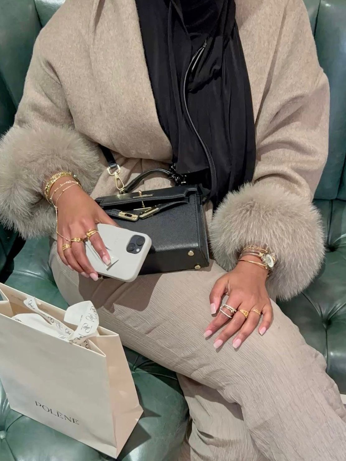 Celine | Belted Coat with Faux Fur Cuffs