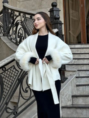 Celine | Belted Coat with Faux Fur Cuffs