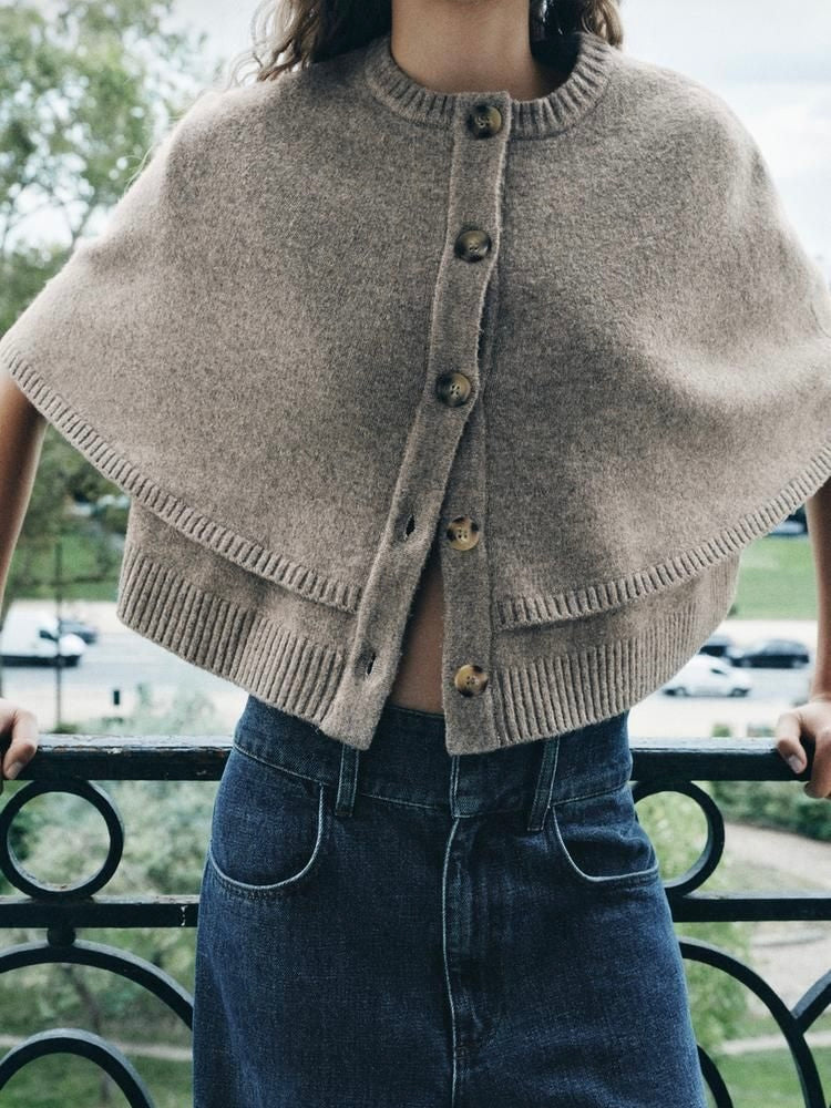 Blake | Wool-Blend Button-Up Cape Sweater