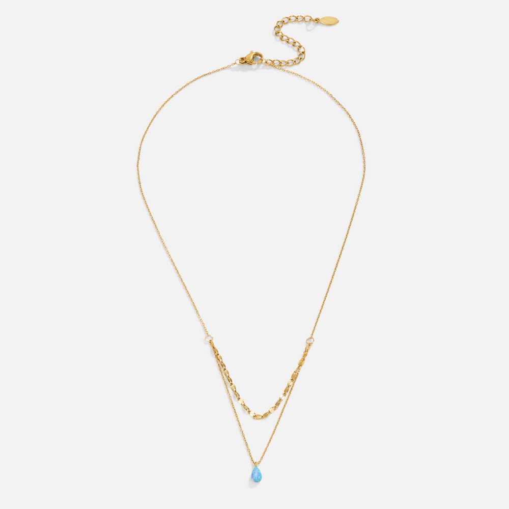 Vanessa Blue Opal-Style Teardrop Layered Necklace — product photograph 1
