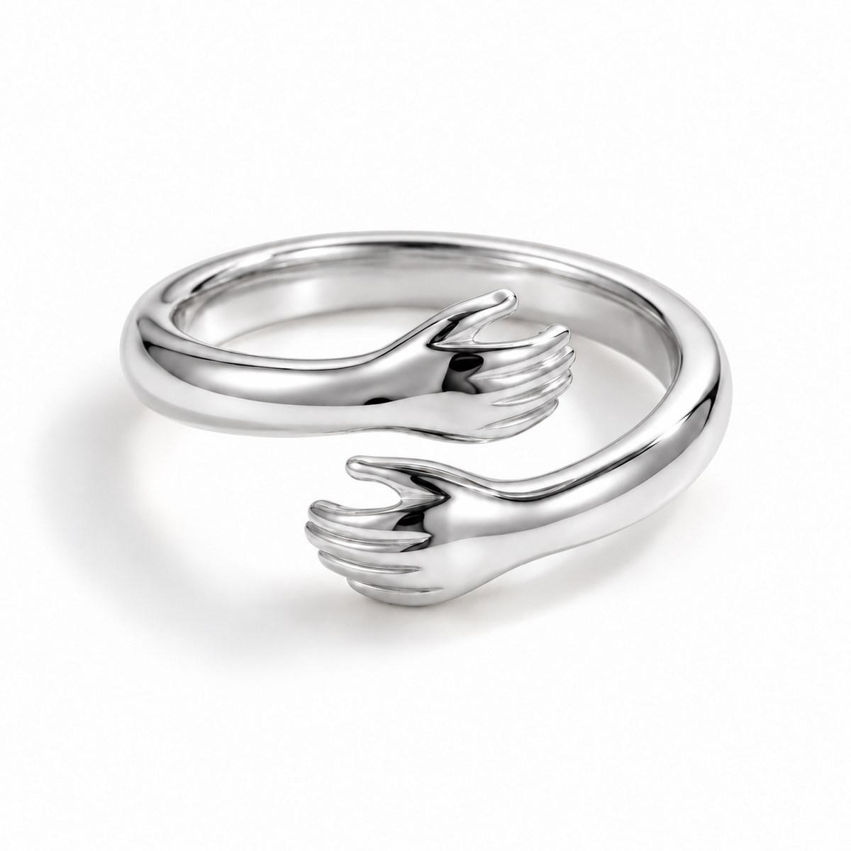 Hug Adjustable Ring — silver white studio view