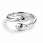 Hug Adjustable Ring — silver white studio view