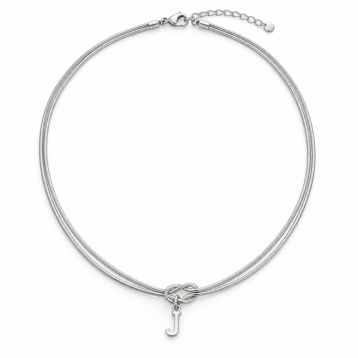 Initial Knot Necklace — silver white studio view