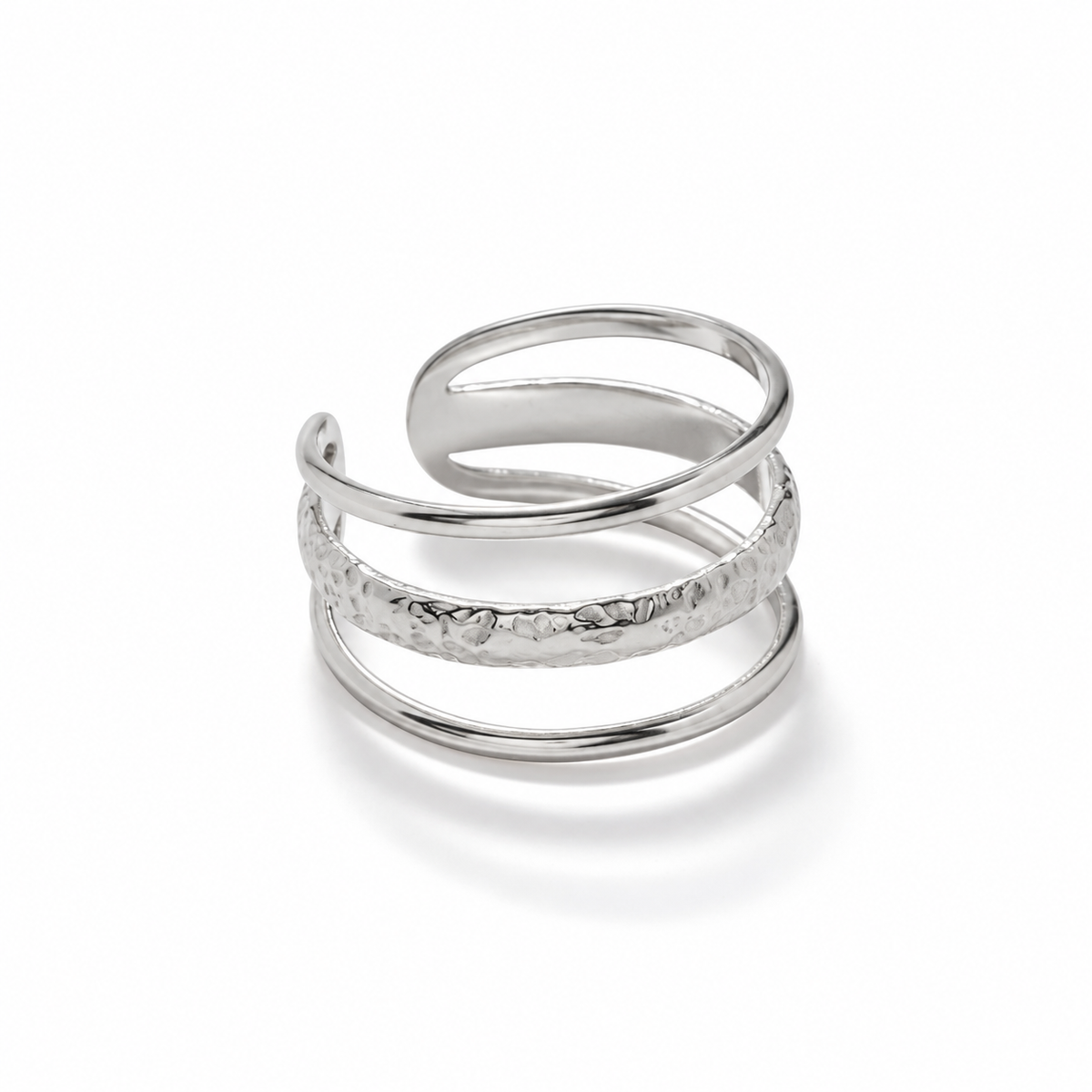 Triple Band Adjustable Ring — silver white studio view