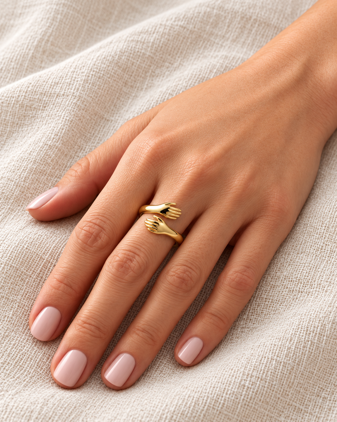 lia hug ring worn covered — campaign product photograph