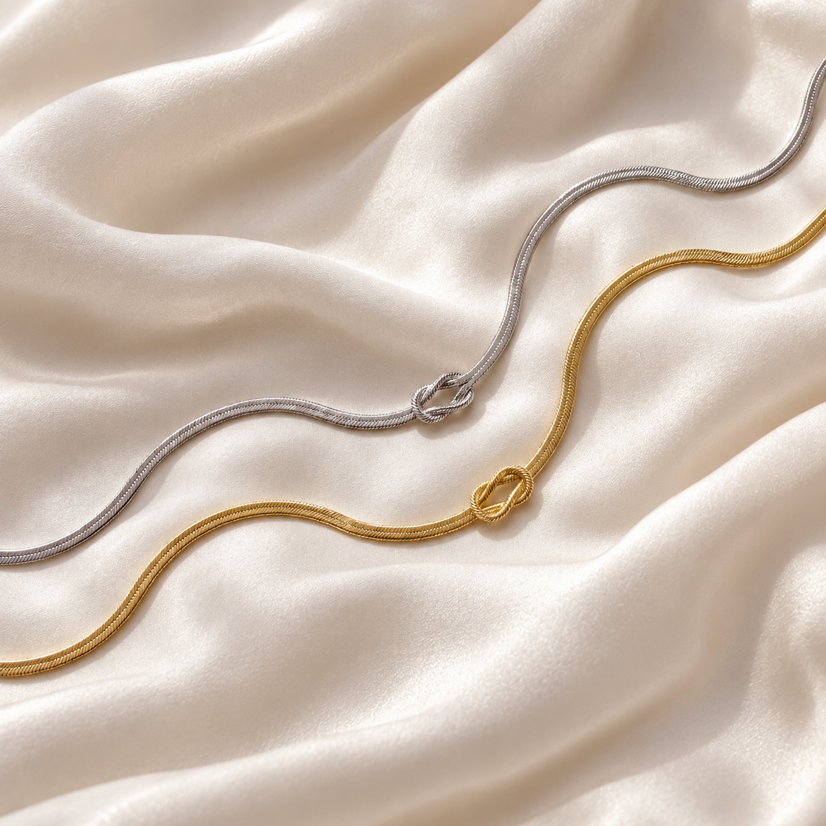 lia knot necklace satin — campaign product photograph