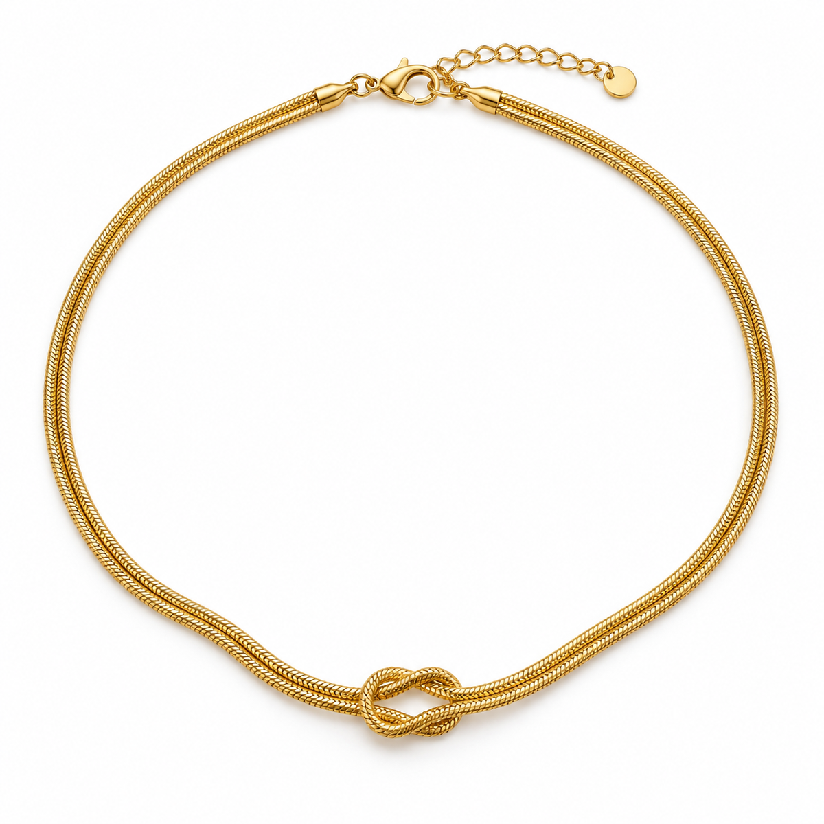 lia knot necklace single gold — campaign product photograph