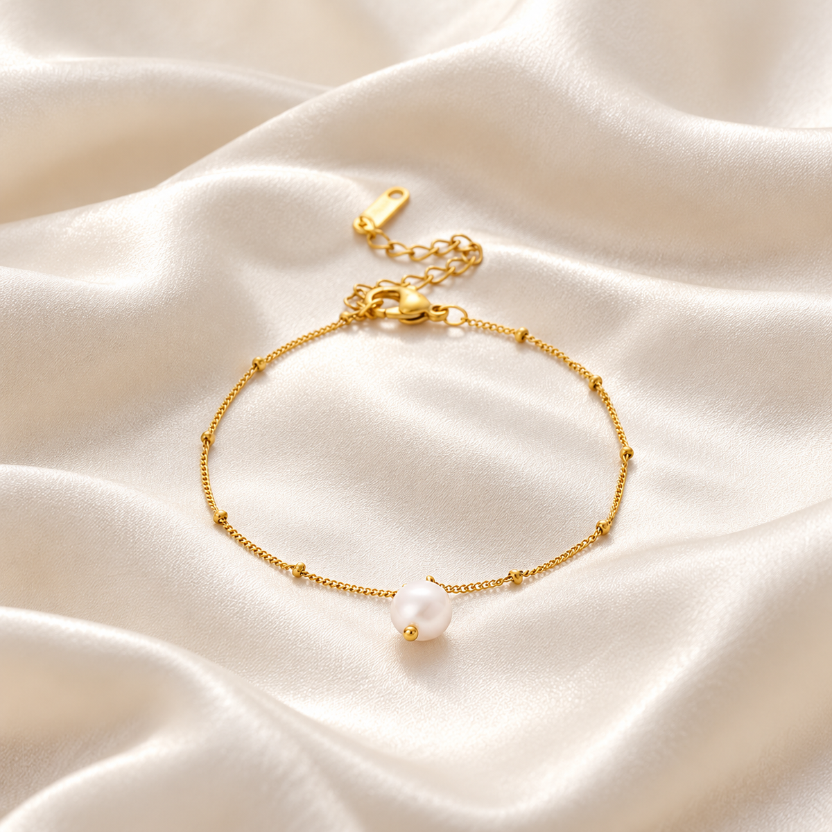 nora pearl bracelet satin — campaign product photograph