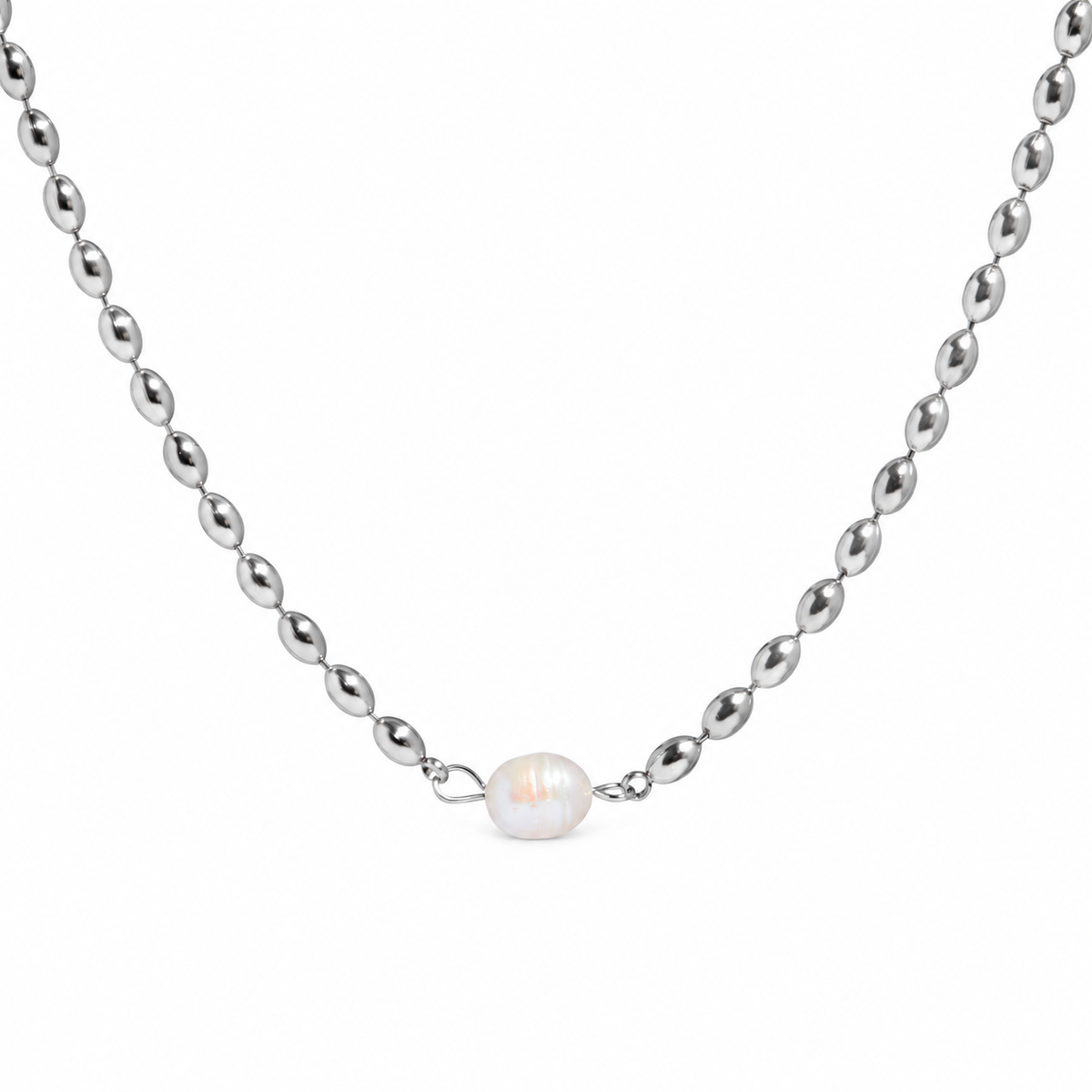 nora pearl necklace studio silver — campaign product photograph