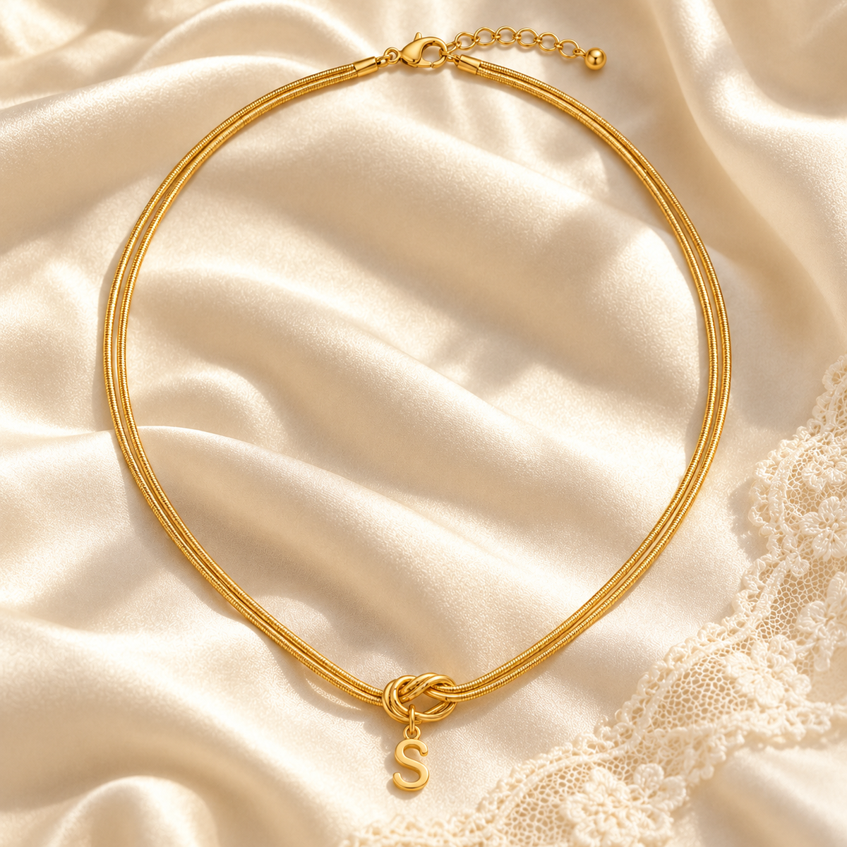 lia initial knot necklace — detail photograph