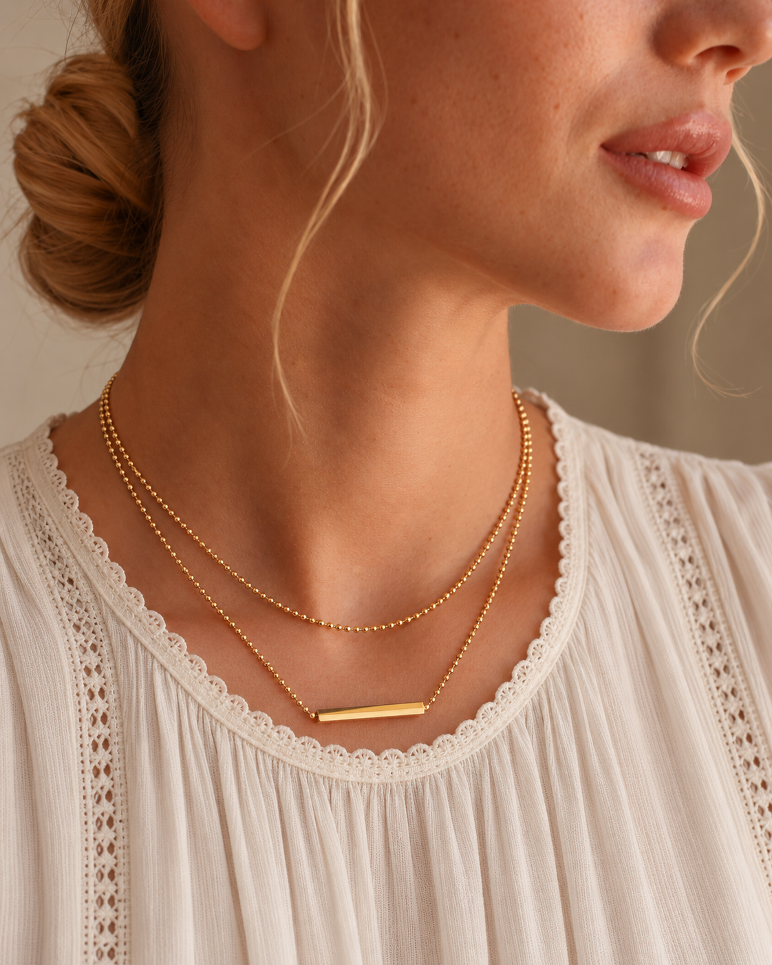 elle bar necklace — editorial photograph, exact catalogue design