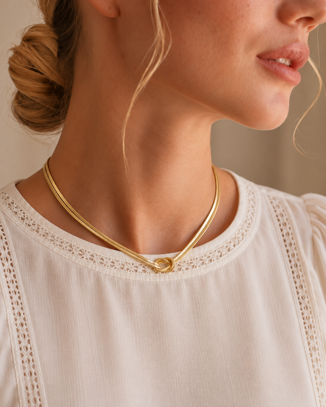 lia knot necklace — editorial photograph, exact catalogue design