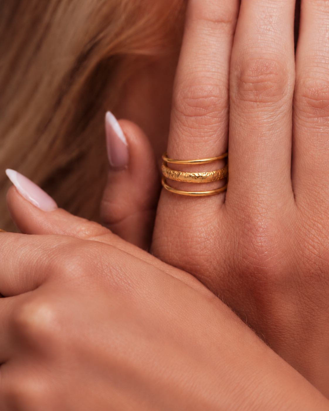 HORUS V6 — Gold triple band adjustable ring, Olivia hand edit