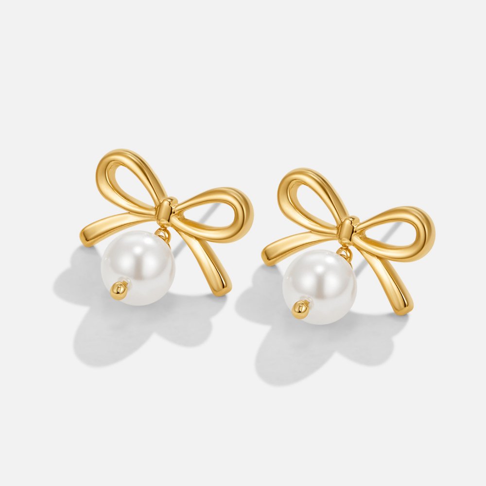 Helena Bow Pearl-Style Earrings